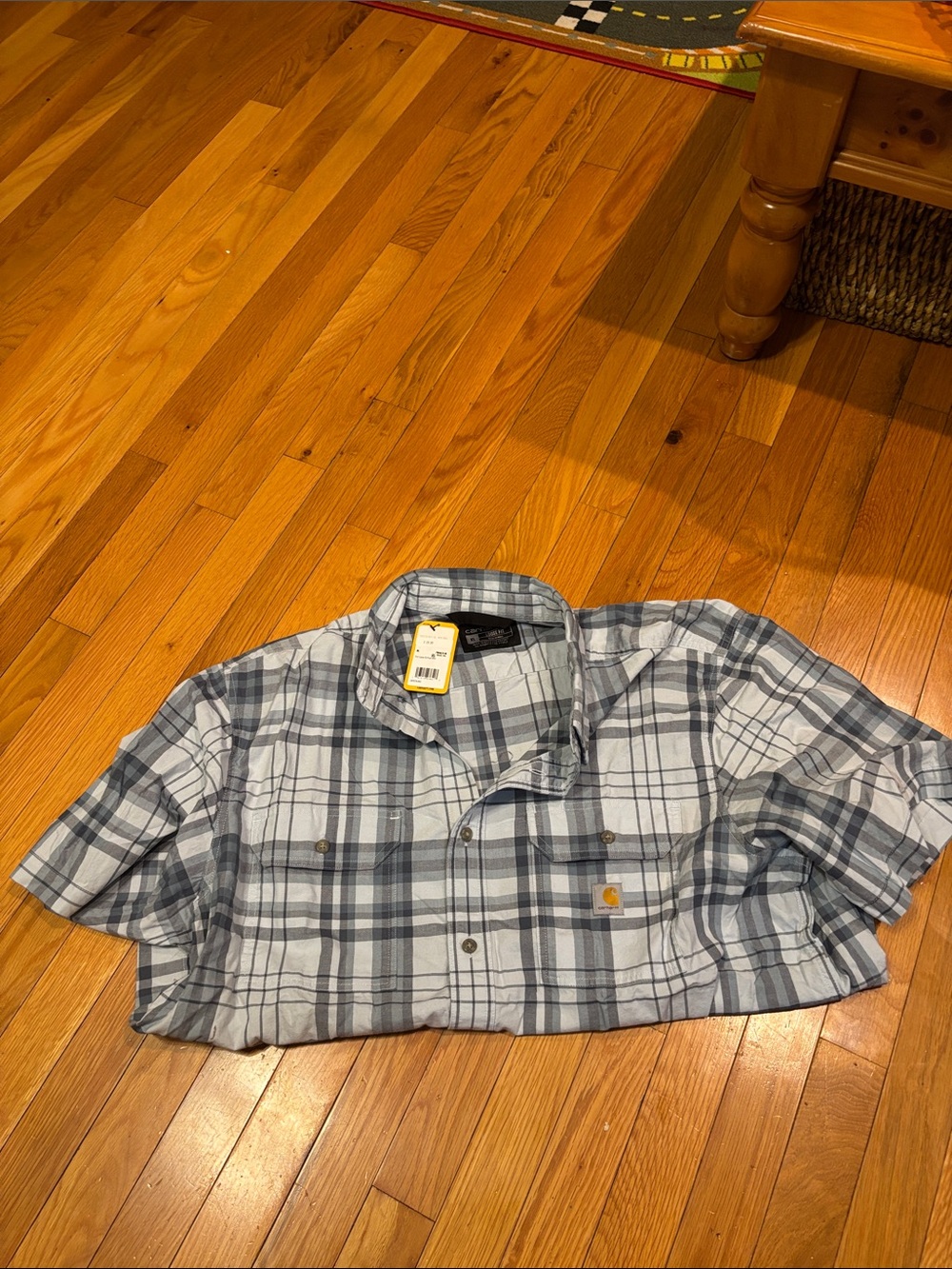 Carhartt Men's Short-Sleeve Plaid Work Shirt in Blue & Gray